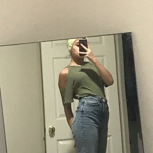 green off the shoulder shirt